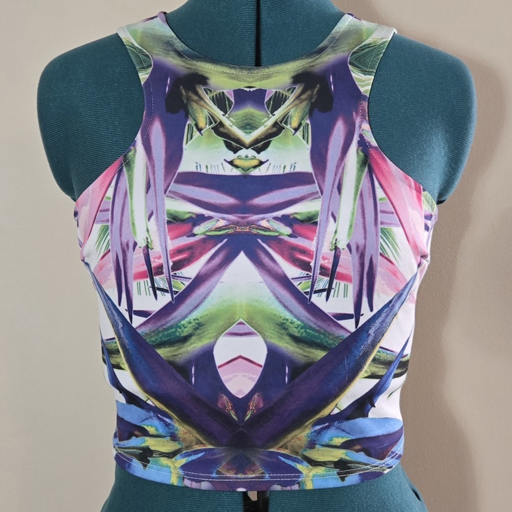 VTG Late Y2K Arden B. Y2K Psychadelic Kaleidoscope Crop Top Size L Rave